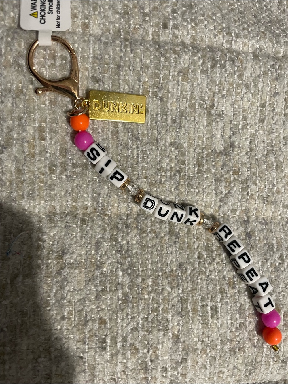 Dunkin' Beaded Keychain Charm - Pink & Orange